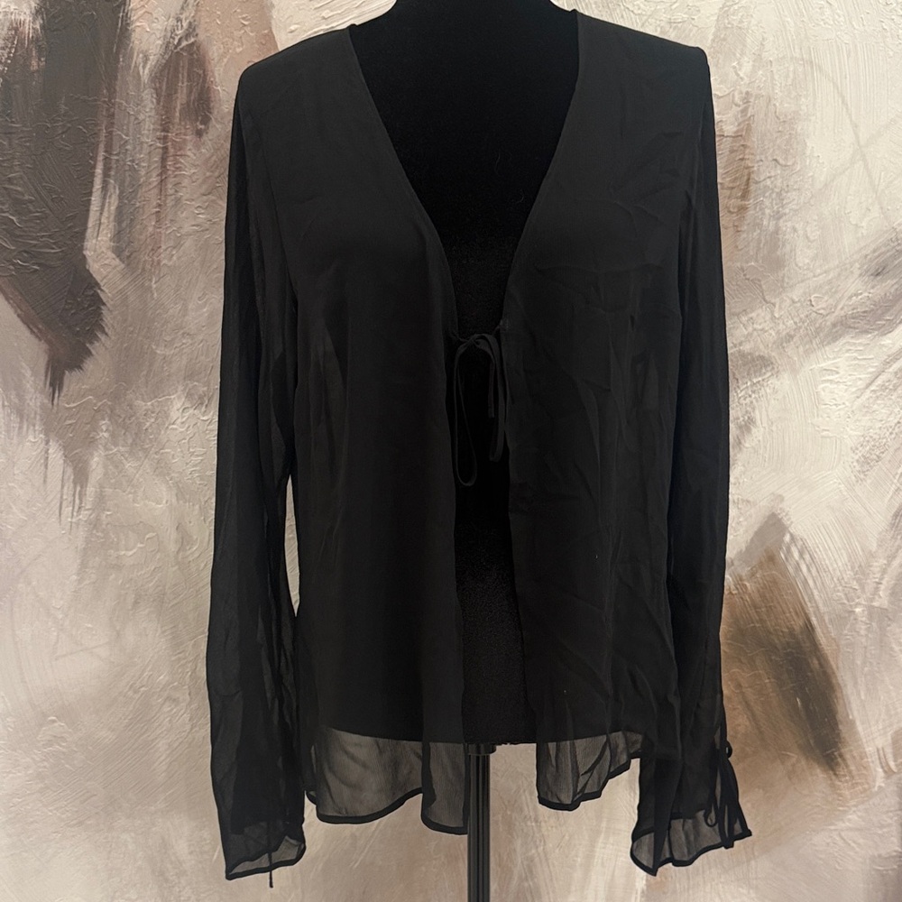 Black Sheer Tie-Front Women’s Top